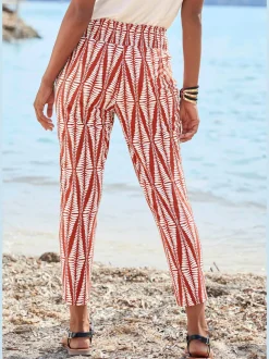 Pantalon 7/8 en jersey léger à motif géométrique avec poches latérales