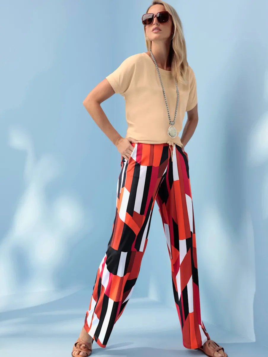 Pantalon en jersey à motif géométrique avec ceinture élastique et poches