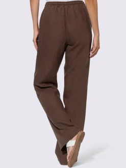 Pantalon en lin avec jambes larges et ceinture élastique