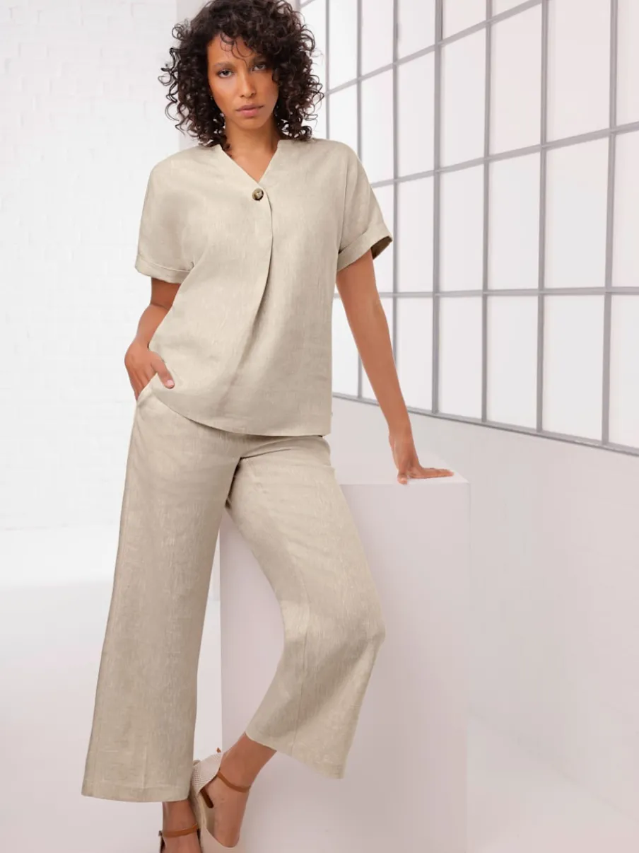 Pantalon en lin avec large ceinture élastique et poches