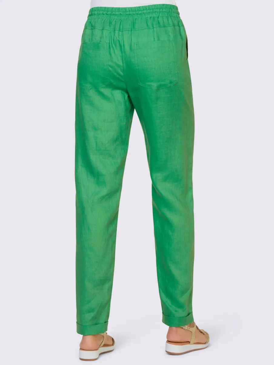 Pantalon en lin avec taille haute et ceinture à nouer