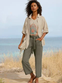 Pantalon en lin et coton avec ceinture à nouer amovible