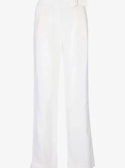Pantalon en lin à poches fendues style décontracté