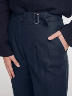 Pantalon en lin à poches fendues style décontracté