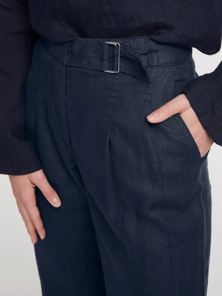 Pantalon en lin à poches fendues style décontracté