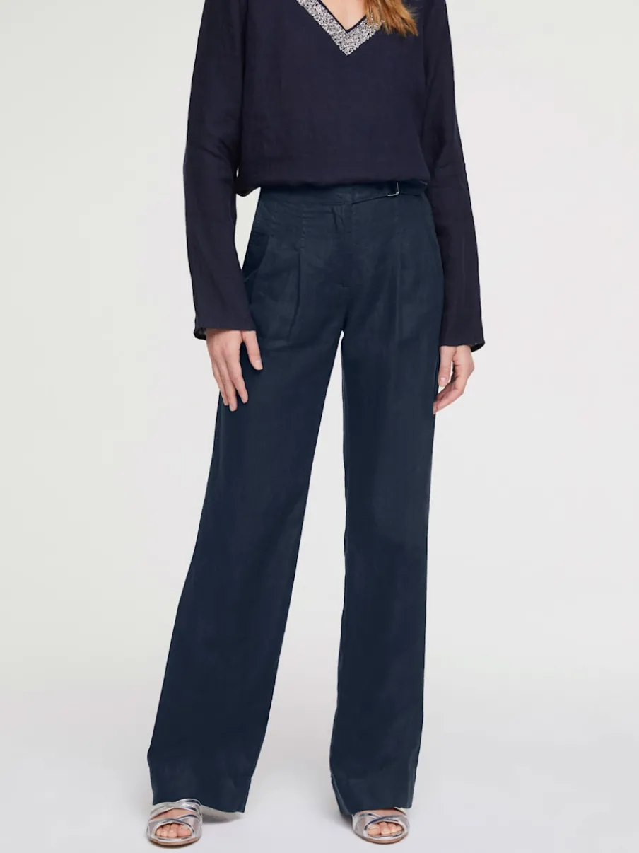 Pantalon en lin à poches fendues style décontracté