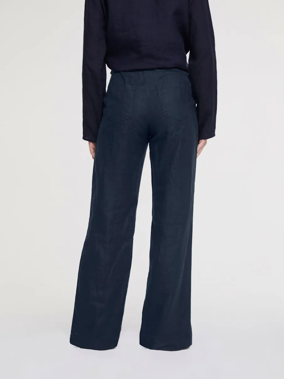 Pantalon en lin à poches fendues style décontracté