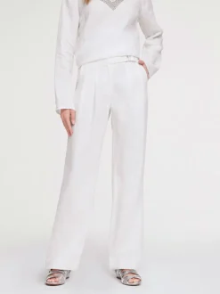 Pantalon en lin à poches fendues style décontracté