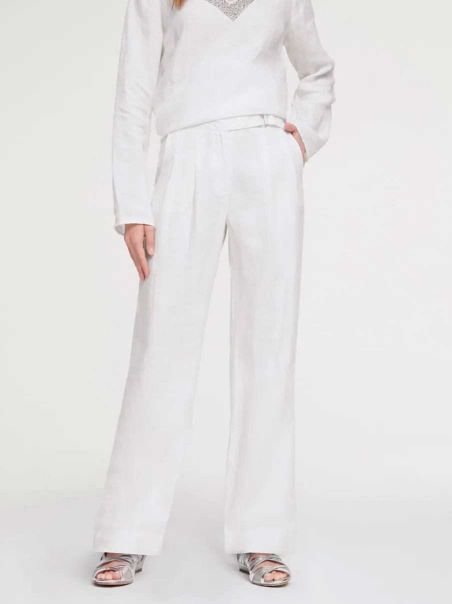 Pantalon en lin à poches fendues style décontracté