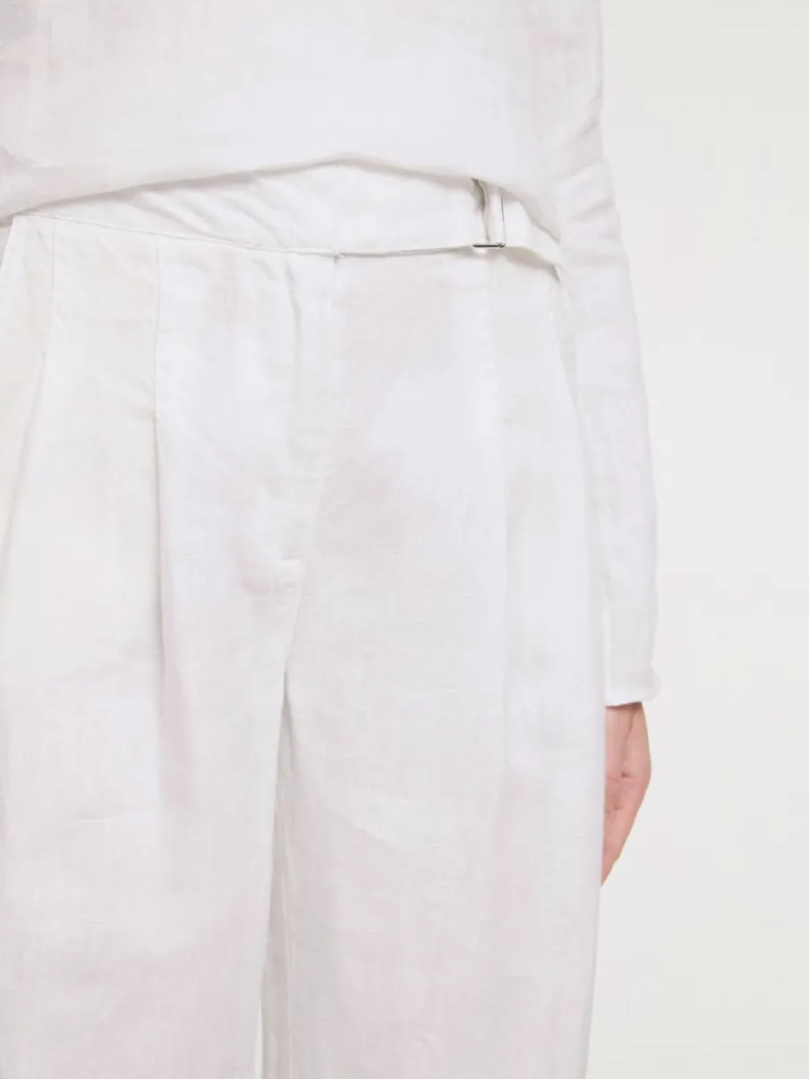 Pantalon en lin à poches fendues style décontracté