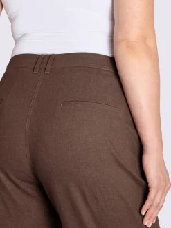 Pantalon en mélange de lin coutures décoratives