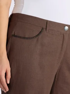 Pantalon en mélange de lin coutures décoratives