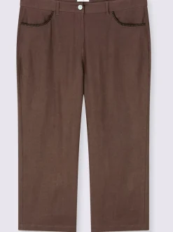 Pantalon en mélange de lin coutures décoratives