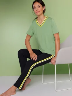Pantalon en modal avec rayures latérales et ceinture élastique