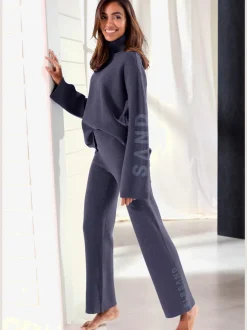Pantalon en tricot doux avec ceinture élastique et jambes larges