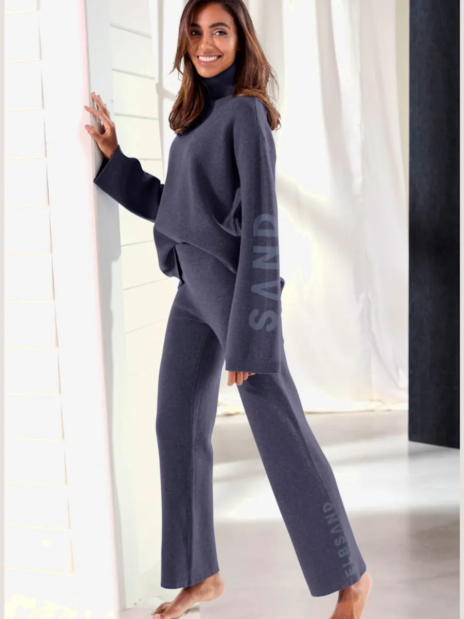 Pantalon en tricot doux avec ceinture élastique et jambes larges
