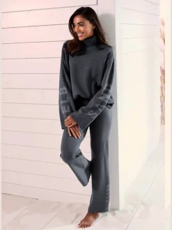 Pantalon en tricot doux avec ceinture élastique et jambes larges