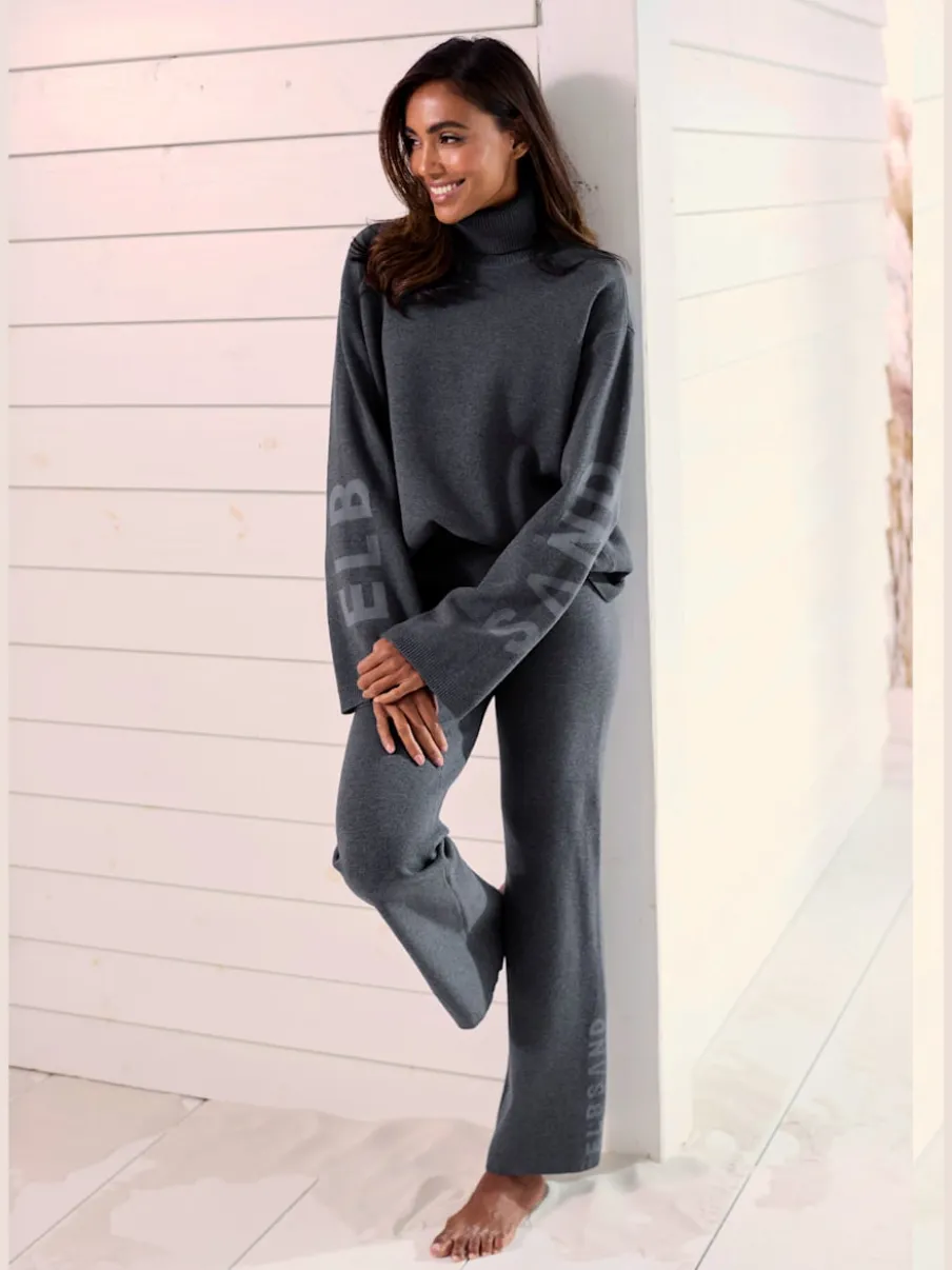 Pantalon en tricot doux avec ceinture élastique et jambes larges