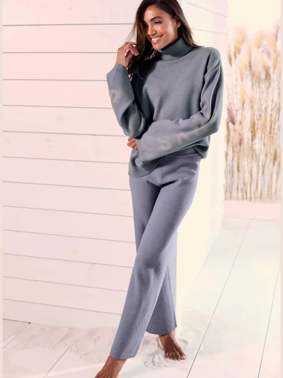 Pantalon en tricot doux avec ceinture élastique et jambes larges