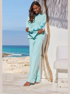 Pantalon en tricot doux avec ceinture élastique et jambes larges