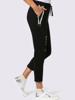 Pantalon extensible avec inscription décorative et poches zippées