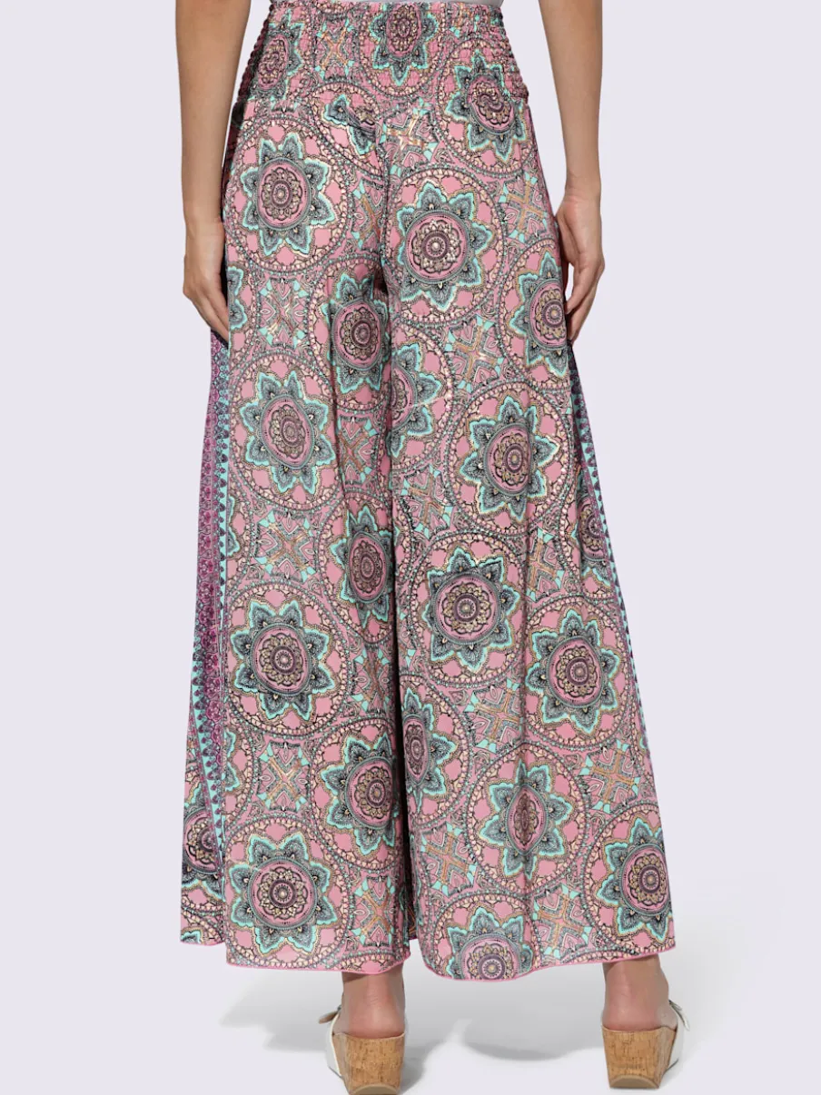 Pantalon à fleurs avec large jambes et poches cousues