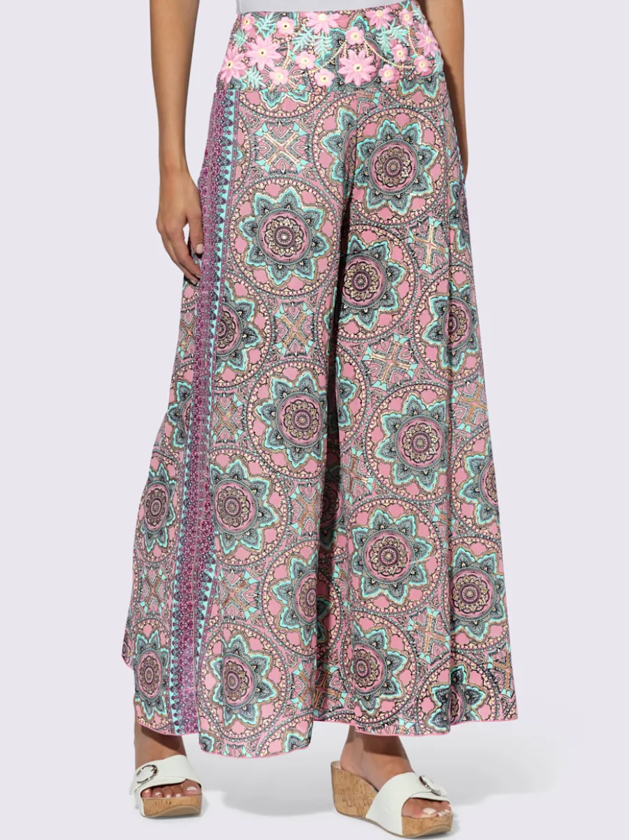 Pantalon à fleurs avec large jambes et poches cousues