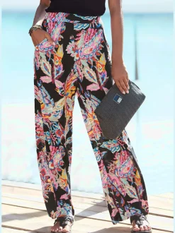 Pantalon fluide avec ceinture élastiquée et imprimé coloré