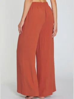 Pantalon fluide en mélange de lin et viscose avec large ceinture élastique