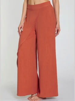 Pantalon fluide en mélange de lin et viscose avec large ceinture élastique