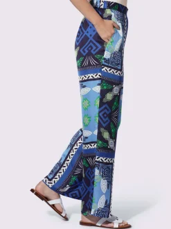 Pantalon fluide à motif avec ceinture élastique et poches latérales