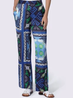Pantalon fluide à motif avec ceinture élastique et poches latérales