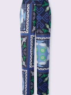 Pantalon fluide à motif avec ceinture élastique et poches latérales