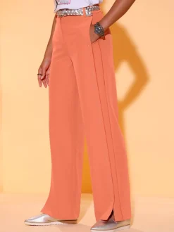 Pantalon fluide à pinces avec poches et fentes à l'ourlet