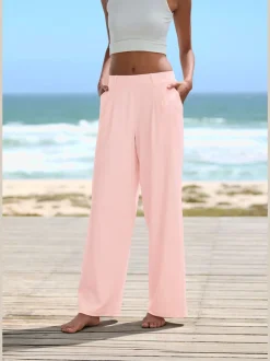 Pantalon fluide à taille haute avec poches latérales et jambes larges