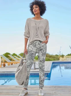 Pantalon imprimé avec ceinture élastique et poches