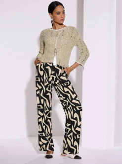 Pantalon imprimé à jambes larges avec poches et ceinture élastique
