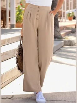 Pantalon à jambes extra-amples avec poches latérales smockées