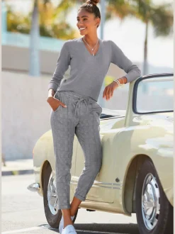 Pantalon jogpant à carreaux avec ceinture élastique et poches