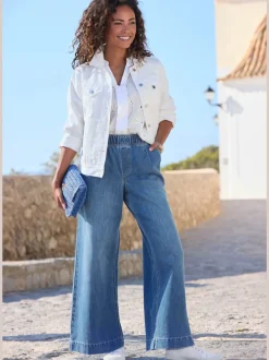 Pantalon large avec ceinture élastique et pinces visibles