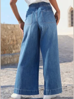 Pantalon large avec ceinture élastique et pinces visibles