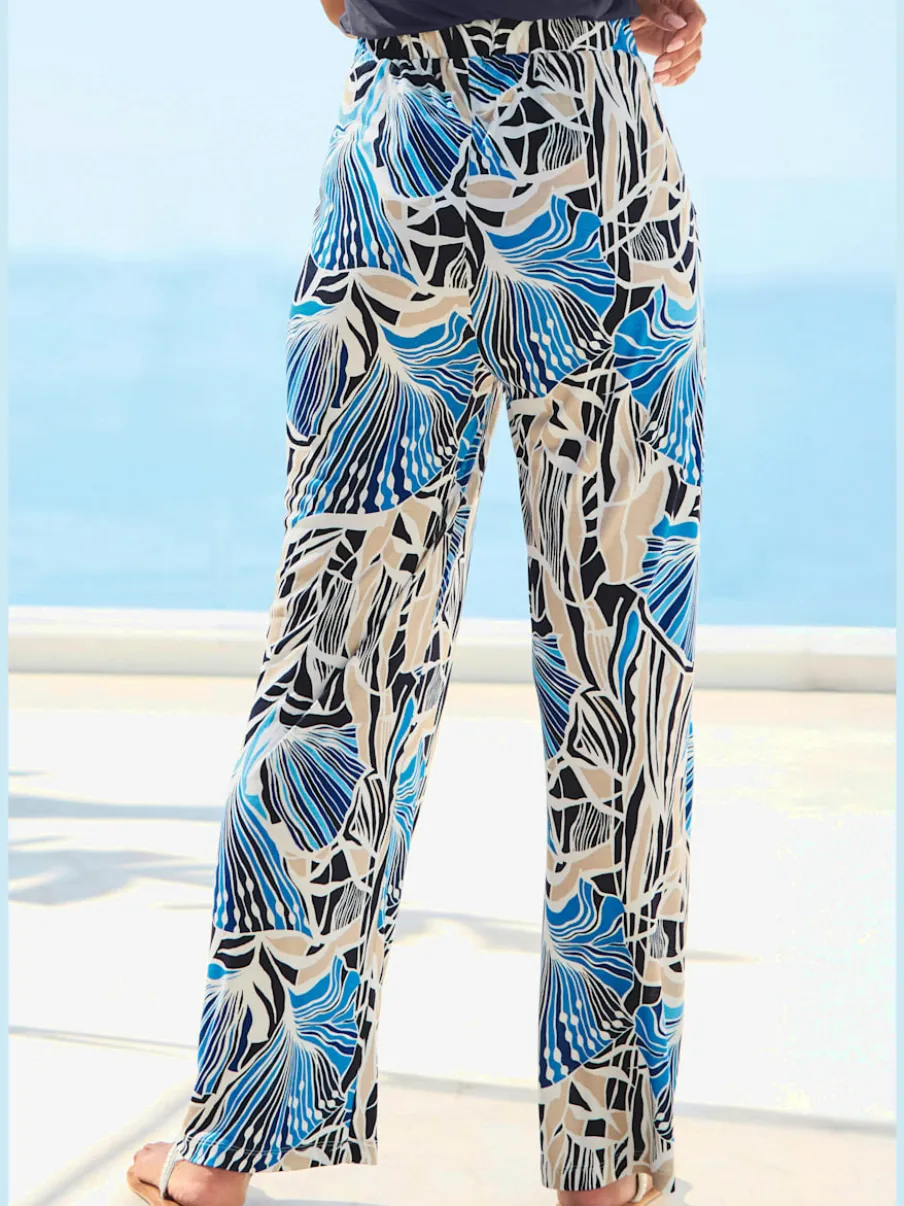 Pantalon à large ceinture élastique avec ceinture à nouer et imprimé floral