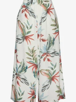 Pantalon large à ceinture plate avec poches fendues et imprimé floral