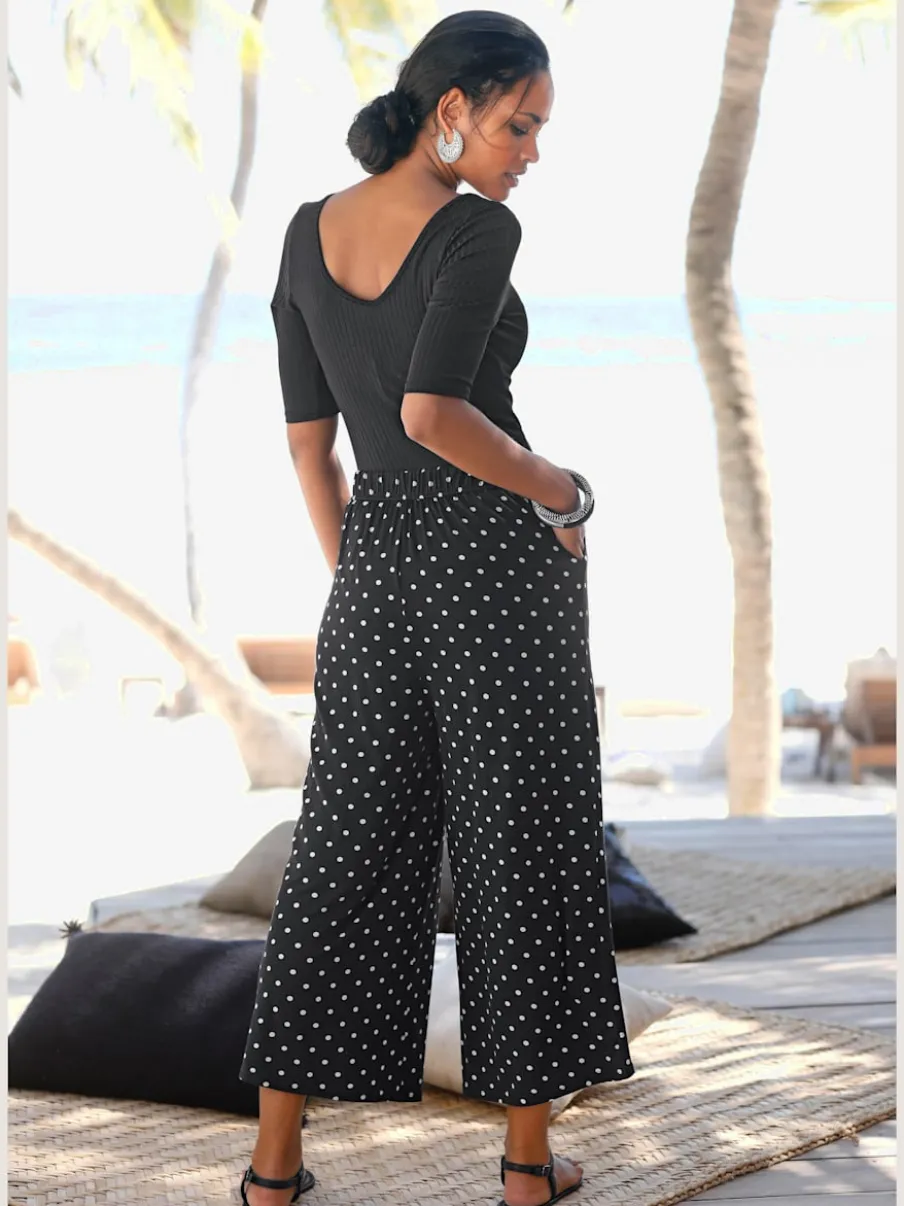 Pantalon large d'été 7/8 avec ceinture élastique et pois
