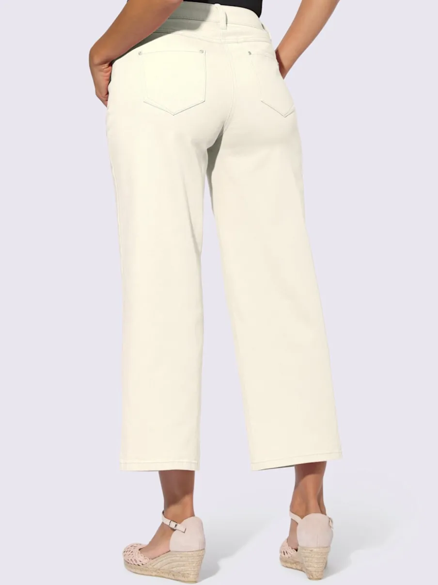 Pantalon large en denim avec cinq poches et ceinture gainante