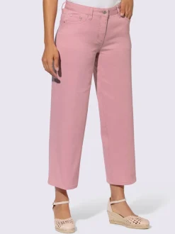 Pantalon large en denim avec cinq poches et ceinture gainante