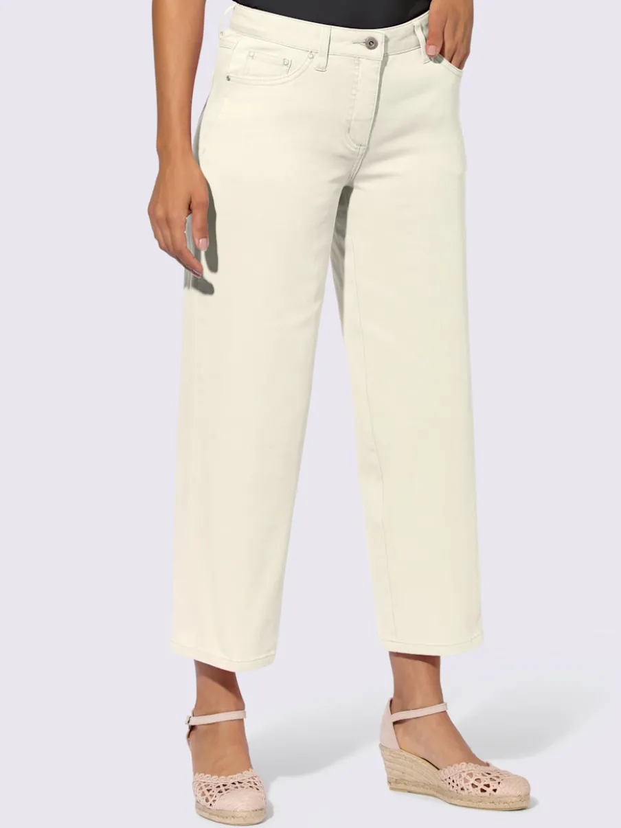 Pantalon large en denim avec cinq poches et ceinture gainante