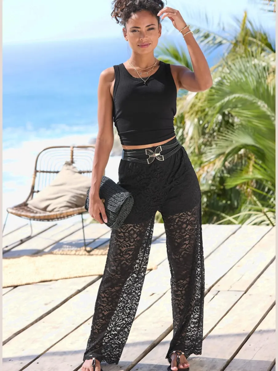 Pantalon large en dentelle avec ceinture élastique et jambes décontractées