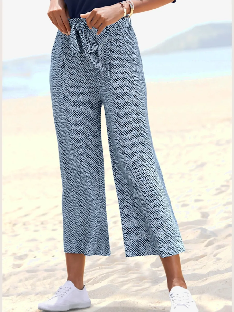 Pantalon large en jersey avec ceinture à nouer imprimée