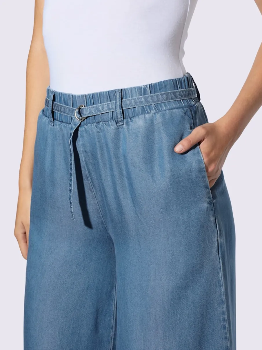 Pantalon large en lyocell à taille haute avec poches